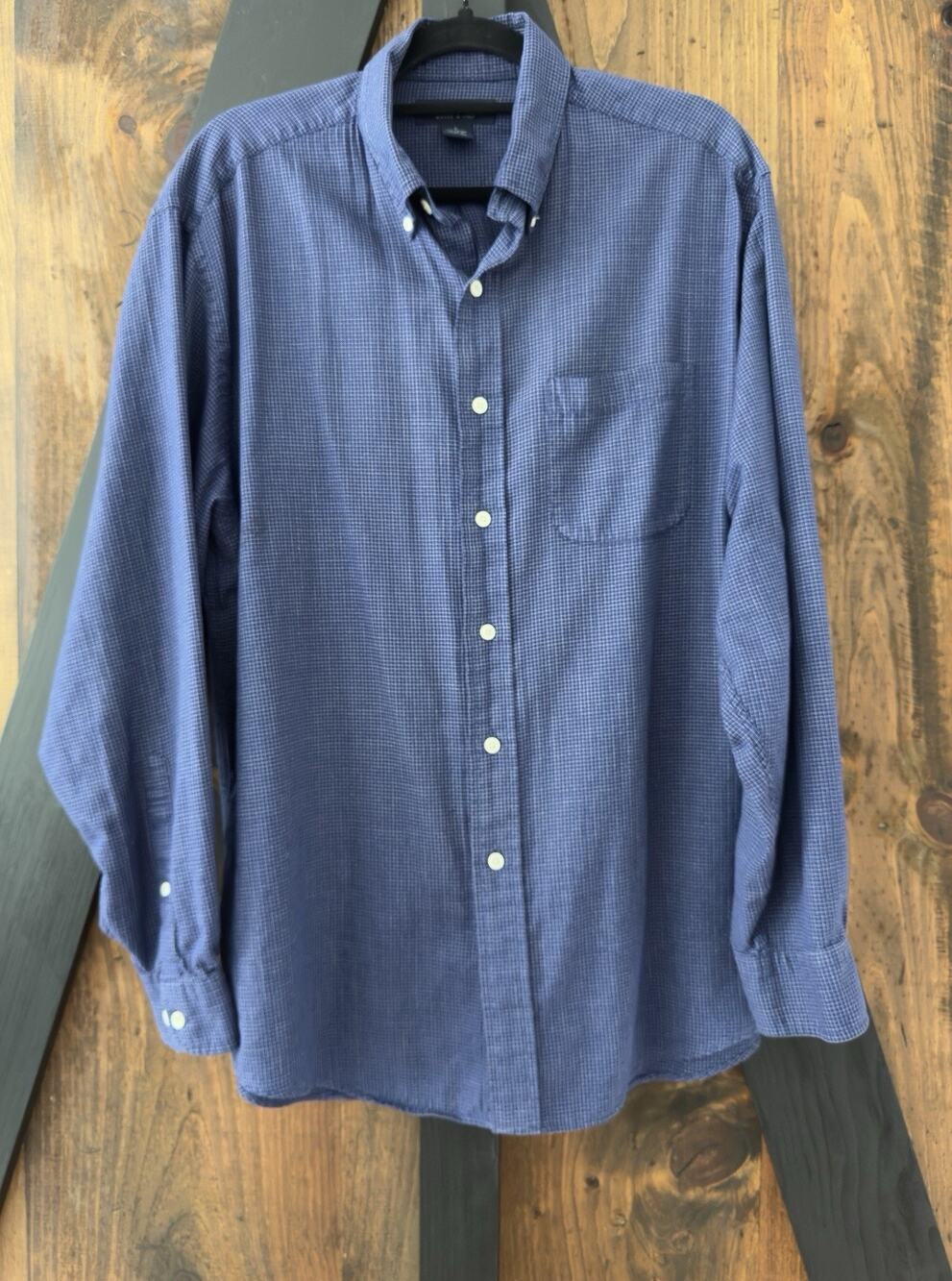Brooks Brothers Men’s Button Down Blue Check Shirt Woven In Italy 100% Cotton L